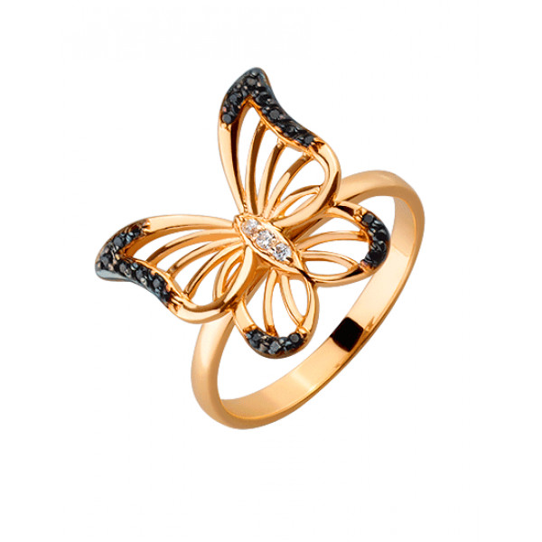 Золотое кольцо красного цвета с цирконом «Бабочка»