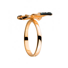 Золотое кольцо красного цвета с цирконом «Бабочка»