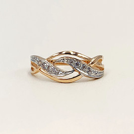 Золотое кольцо красного с белым цвета с цирконом 01-200092385