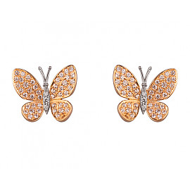 Серьги из золота красного с белым цвета с цирконом 01-200092585