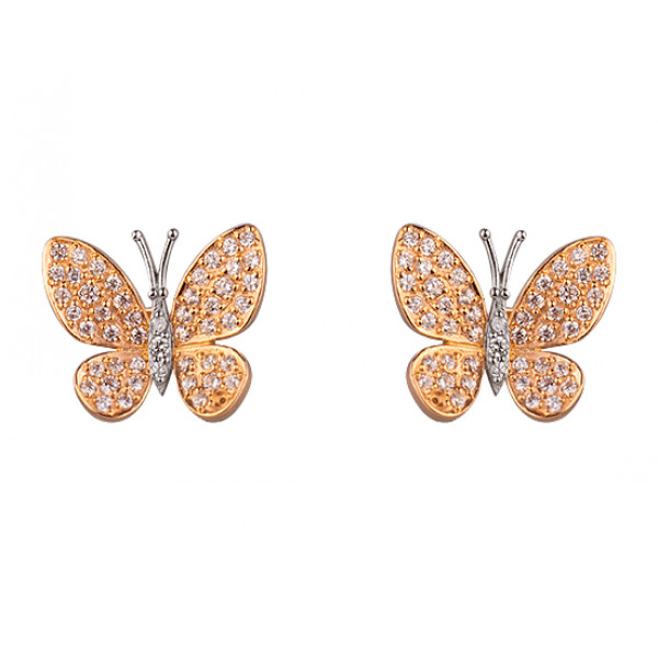 Серьги из золота красного с белым цвета с цирконом