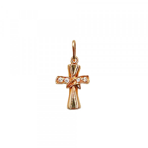 Крестик из золота красного цвета с цирконом