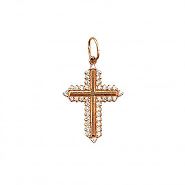 Крестик из золота в красном цвете с цирконом 01-200250385