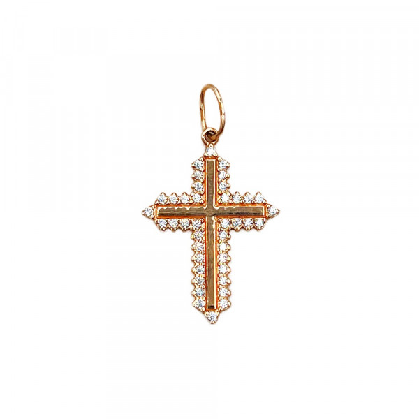 Крестик из золота в красном цвете с цирконом
