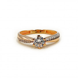 Золотое кольцо в красном с белым цвете с цирконом 01-200773085