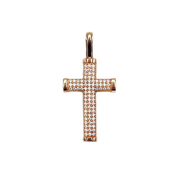Золотий хрестик червоного кольору з цирконом