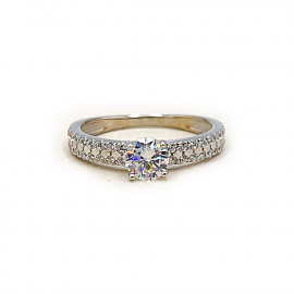 Золота каблучка у білому кольорі з цирконом 01-200784285