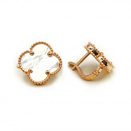 Золоті сережки червоного кольору з перламутром «Конюшина» 01-200888985