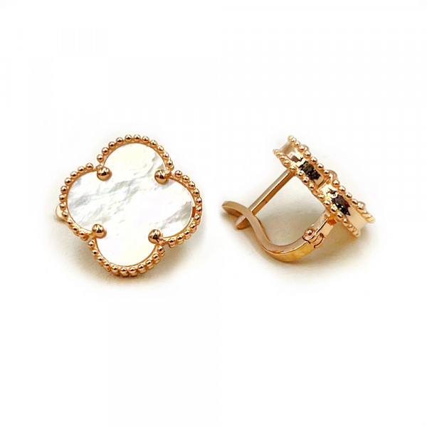 Золоті сережки червоного кольору з перламутром «Конюшина»