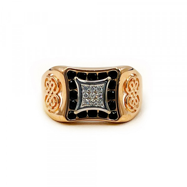 Перстень з золота у червоному з білим кольорі з цирконом