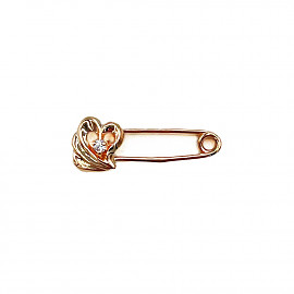 Золотая булавка в красном цвете с цирконом «Сердце» 01-200902585