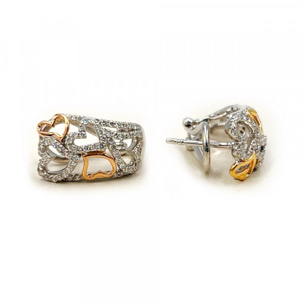 Золотые серьги красного с белым цвета с желтыми бриллиантами