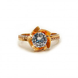 Золота каблучка у червоному кольорі з цирконом 01-200214086