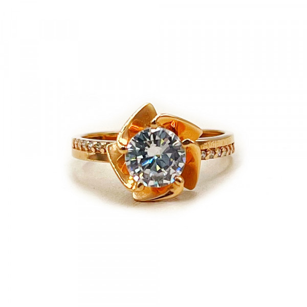 Золота каблучка у червоному кольорі з цирконом