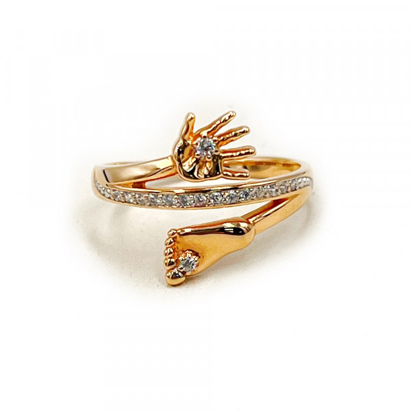 Кольцо из красного золота с цирконом «Ручка и ножка»