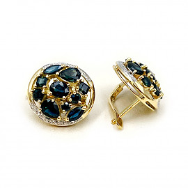 Серьги из золота желтого с белым цвета с синими корундами 01-200606686