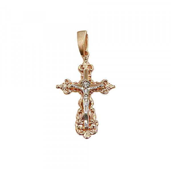 Золотой крестик в красном с белым цвете