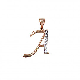 Золотий кулон червоного з білим кольору з цирконом «Літера А» 01-200784286