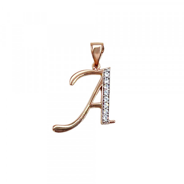 Золотий кулон червоного з білим кольору з цирконом «Літера А»