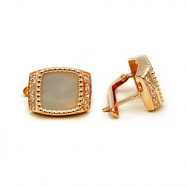 Золоті сережки червоного кольору з перламутром та цирконом 01-200796886