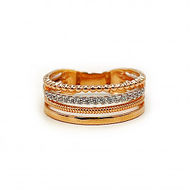 Золота каблучка червоного з білим кольору з цирконом 01-200847286