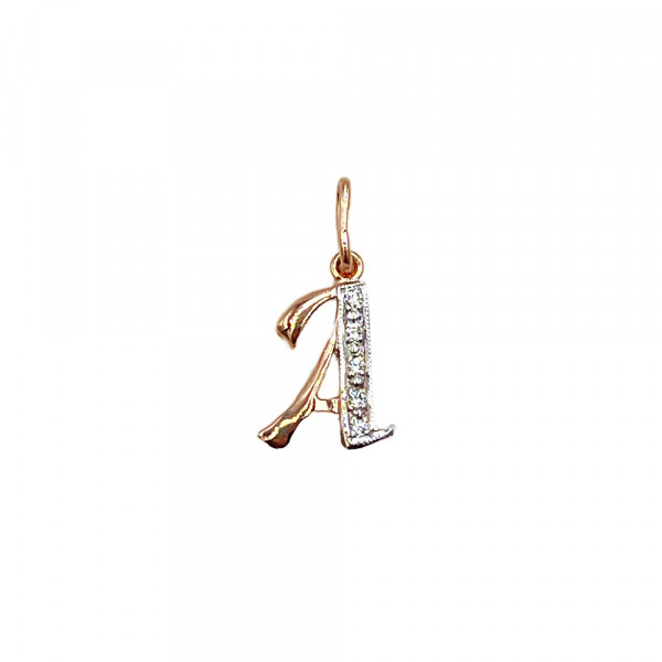 Золотий кулон червоного з білим кольору з цирконом «Літера А»