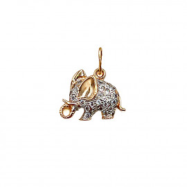 Золотой кулон красного с белым цвета с цирконом «Слон» 01-200902586
