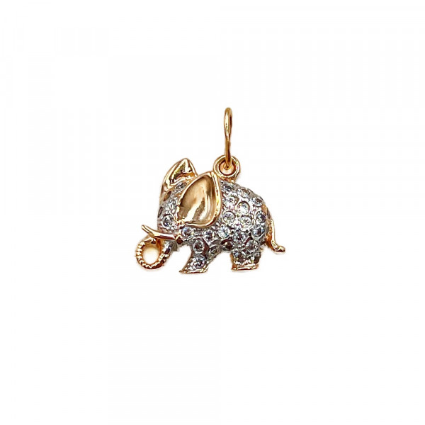 Золотой кулон красного с белым цвета с цирконом «Слон»