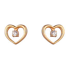 Золотые серьги в красном цвете с цирконом