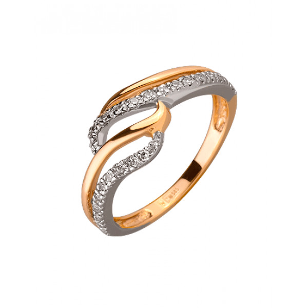 Каблучка з золота у червоному з білим кольорі з білими діамантами
