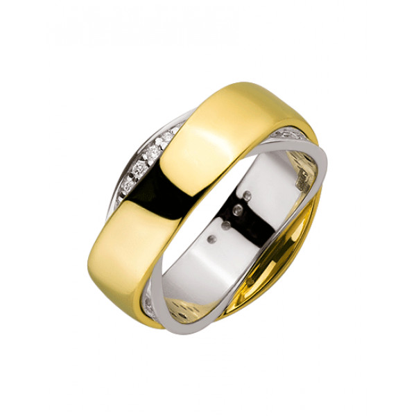 Золота каблучка у жовтому з білим кольорі з білими діамантами