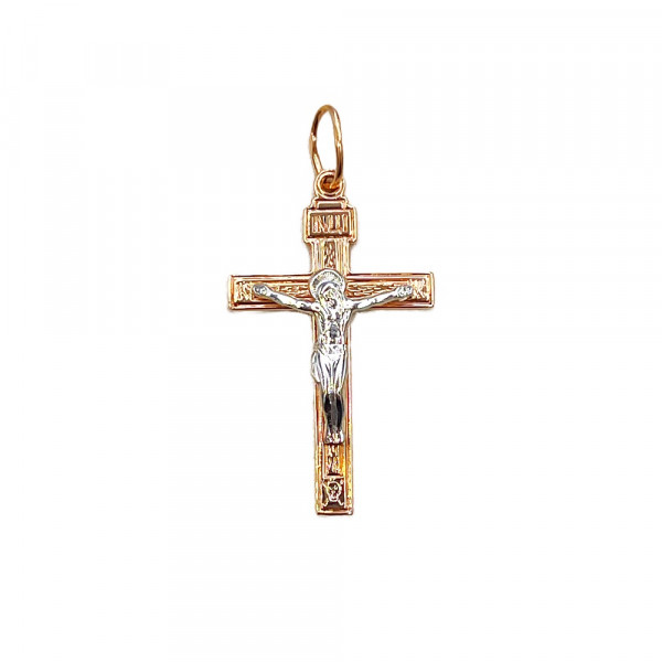 Крестик из золота в красном с белым цвете