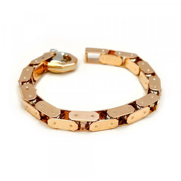 Золотий браслет у червоному з білим кольорі з цирконом