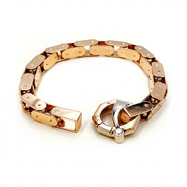 Золотий браслет у червоному з білим кольорі з цирконом