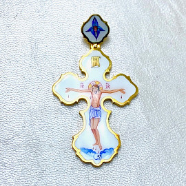 Золотой крестик желтого цвета с эмалью 01-200827987