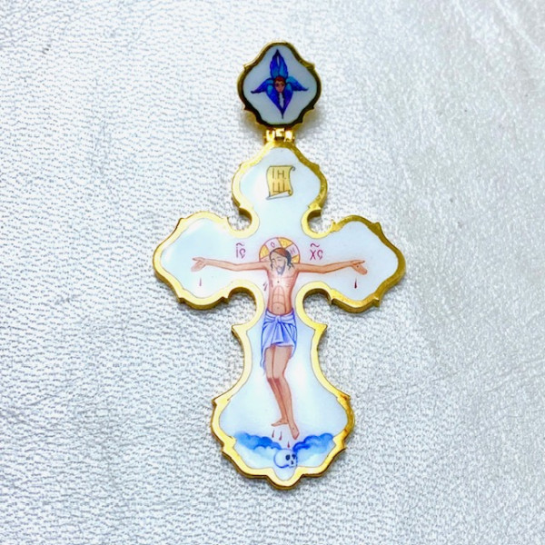 Золотой крестик желтого цвета с эмалью