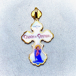 Золотой крестик желтого цвета с эмалью