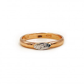 Каблучка з золота у червоному з білим кольорі з білим діамантом 01-200865587