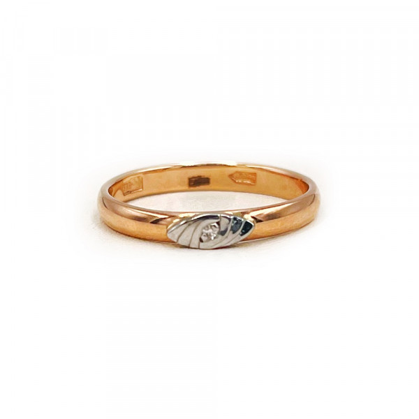 Каблучка з золота у червоному з білим кольорі з білим діамантом