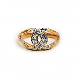 Золота каблучка у червоному з білим кольорі з жовтими діамантами 01-200893387