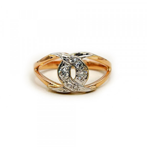 Золота каблучка у червоному з білим кольорі з жовтими діамантами