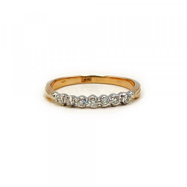 Золота каблучка у червоному з білим кольорі з жовтими діамантами