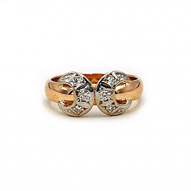 Каблучка з червоного з білим золота з білими діамантами 01-200929587