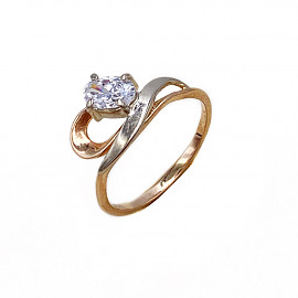 Золотое кольцо красного с белым цвета с цирконом 01-19107088