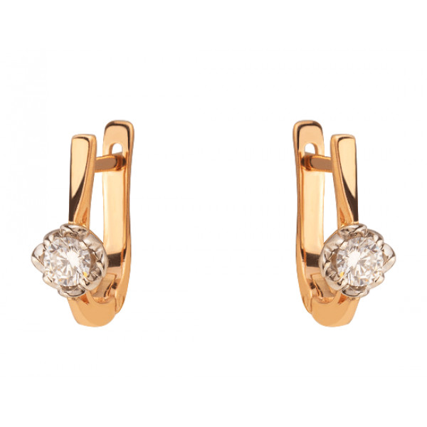 Серьги из красного с белым золота с цирконом