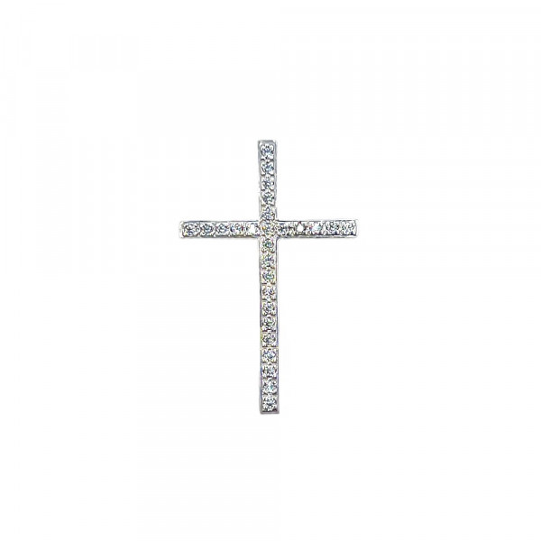 Хрестик з золота у білому кольорі з цирконом