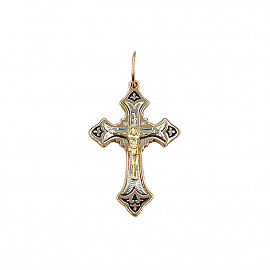 Хрестик з червоного з жовтим та білим золота 01-200784288
