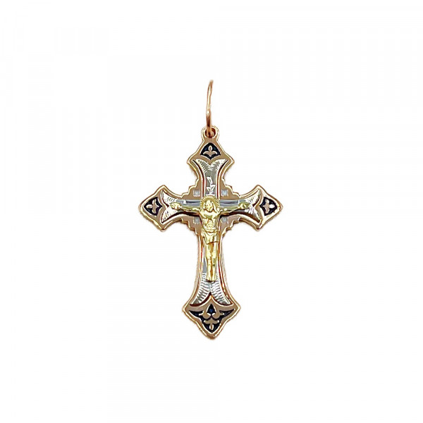 Крестик из красного с желтым и белым золота