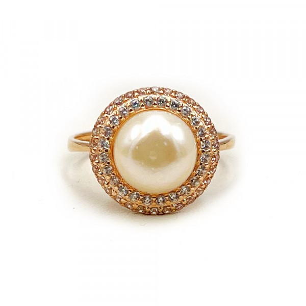Кольцо из красного золота с жемчугом и цирконом