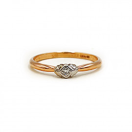 Каблучка з золота у червоному з білим кольорі з білим діамантом 01-200835788